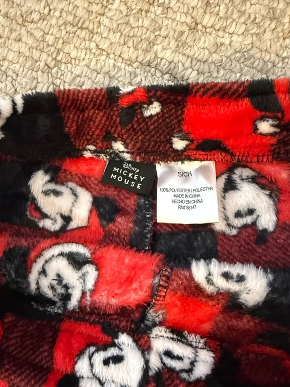 Disney Red & Black Buffalo Plaid Mickey Mouse Fleece Pants - Picture 3 of 3